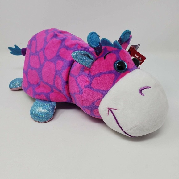 Flipazoo Plush Stuffed Animal 13" Hetal Hippo Janika Giraffe Sequin Reversible - Picture 2 of 11